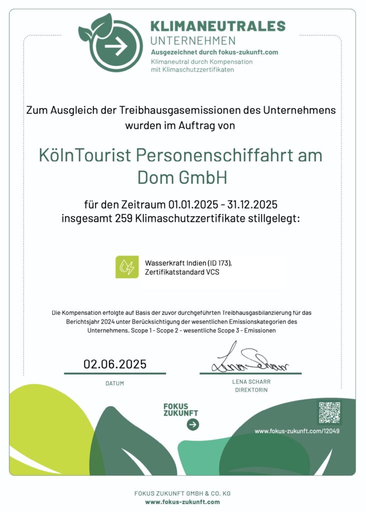 Zum Ausgleich der Treibhausgasemissionen wurden für 2025 insgesamt 259 Klimaschutzzertifikate stillgelegt.